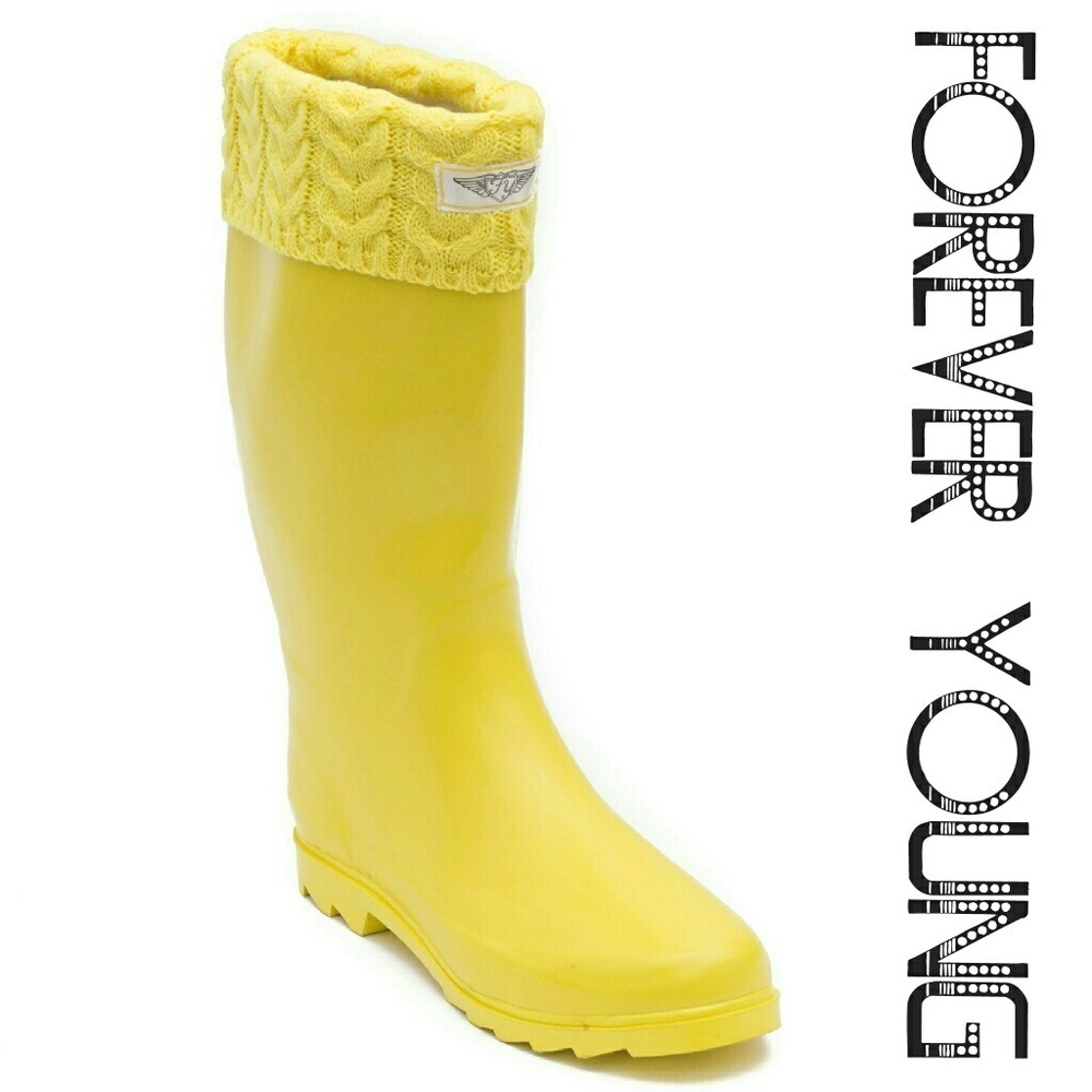 Women's Rainboots, Tall Rain Boots with Cuff, RB-3104, Yellow, Size 11
